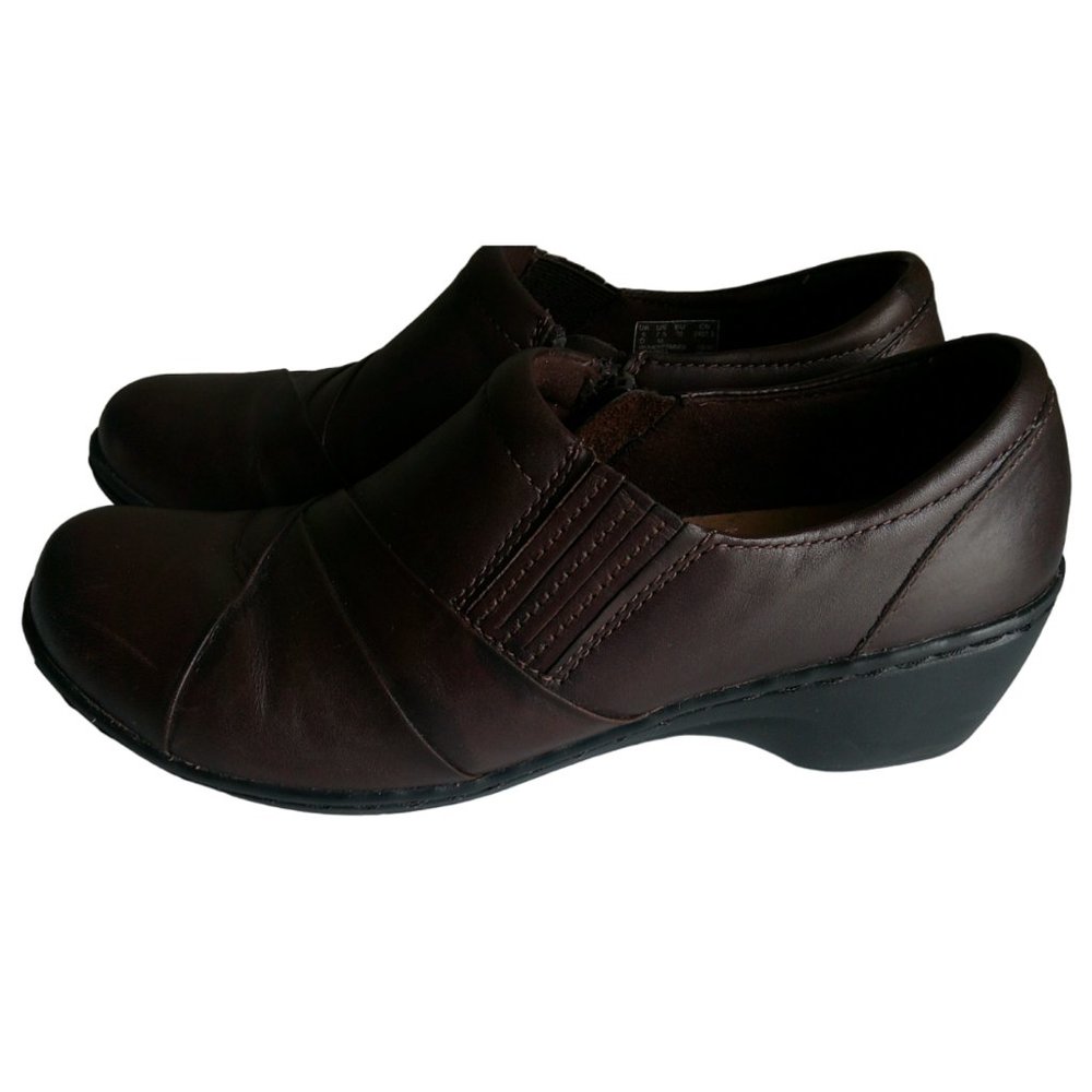 Clarks Women's Comfortable Brown Leather Channing Essa Slip-On Clog